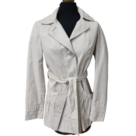 Esprit Cream Belted Hooded Trench Coat Light Jacket Size Small - Picture 1 of 10